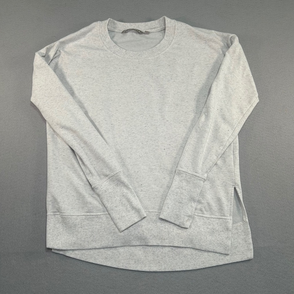 Athleta Sweatshirt Pullover Womens XS Light Gray Heather Thumbhole Coastal Luxe